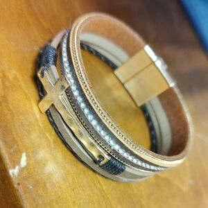 Taupe Magnetic Cross Bracelet
